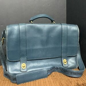 Vintage Coach G4C-5274 Essex Blue Leather Briefcase Messenger Bag Satchel